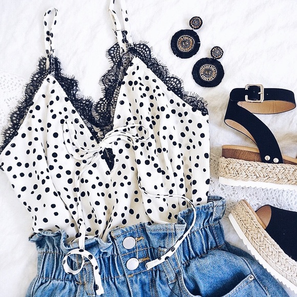 NEW! Polka Dot Scalloped Mesh Lace Silk Top - Picture 7 of 7